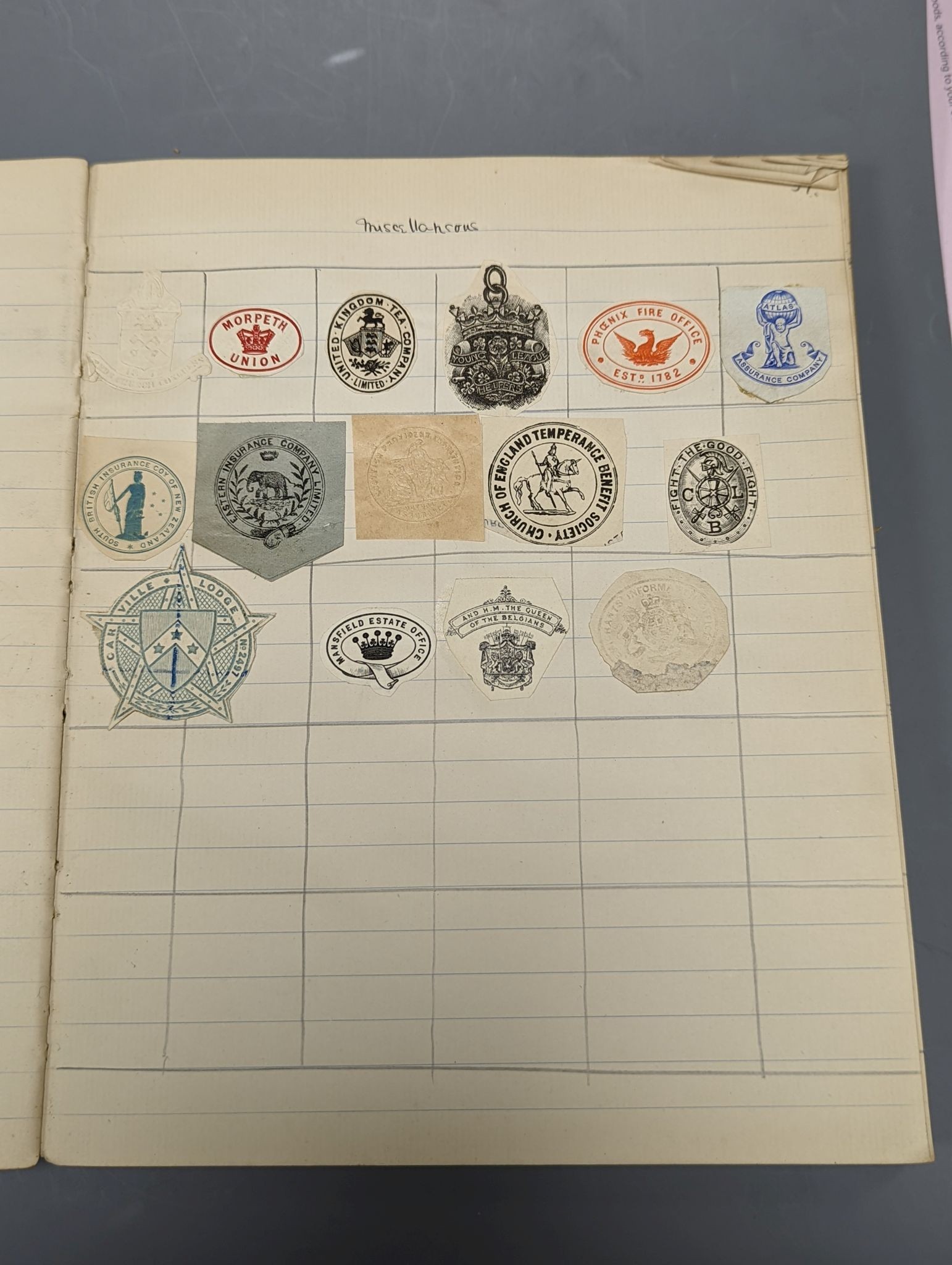 Five various sketch books, an exercise book containing miscellaneous crests and a photograph album